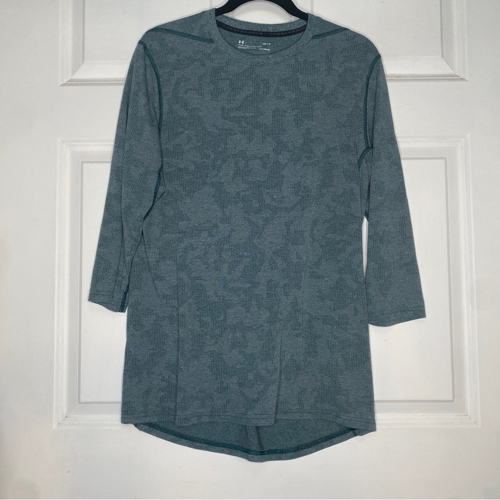 Under Armour Fitted Heather Green HeatGear 3/4 Sleeve Pullover Shirt Size Medium
